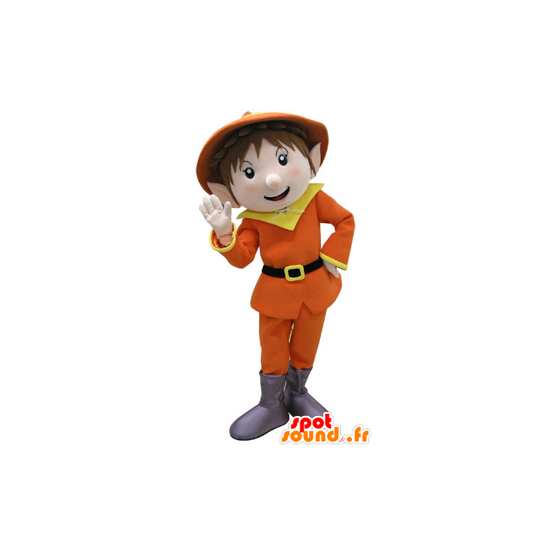 Mascotte de lutin habillé en orange et jaune - MASFR031113 - Mascottes Noël