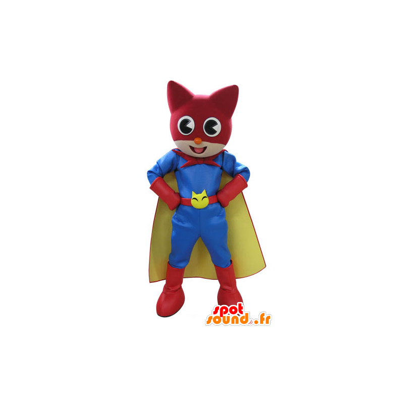 Cat Mascot, i fargerike antrekk superhelt - MASFR031115 - Cat Maskoter