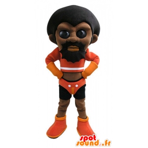 Homem mascote Africano americano no wrestler uniforme - MASFR031119 - Mascotes homem