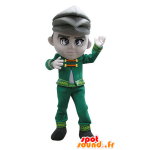 Homem mascote, vestido em um terno verde do vintage - MASFR031120 - Mascotes homem