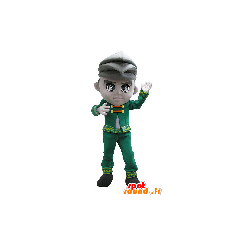 Homem mascote, vestido em um terno verde do vintage - MASFR031120 - Mascotes homem