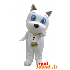 Mascote branco cão com grandes olhos azuis - MASFR031122 - Mascotes cão