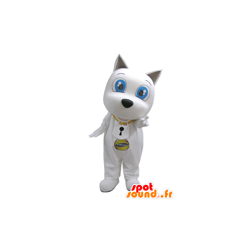 White dog mascot with big blue eyes - MASFR031122 - Dog mascots