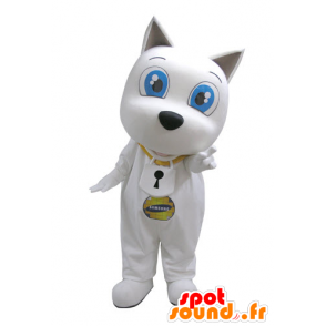 Witte hond mascotte met grote blauwe ogen - MASFR031122 - Dog Mascottes