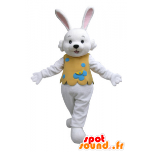 Hvid kaninmaskot med orange tøj - Spotsound maskot kostume