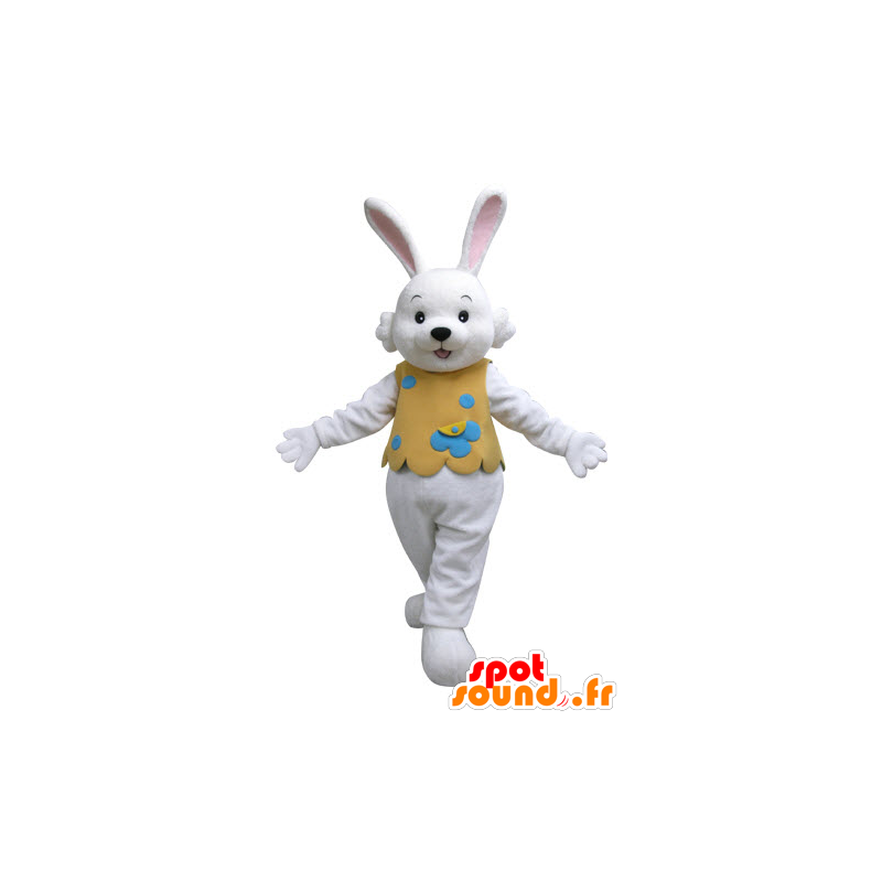 Mascota del conejo blanco con un traje naranja - MASFR031126 - Mascota de conejo