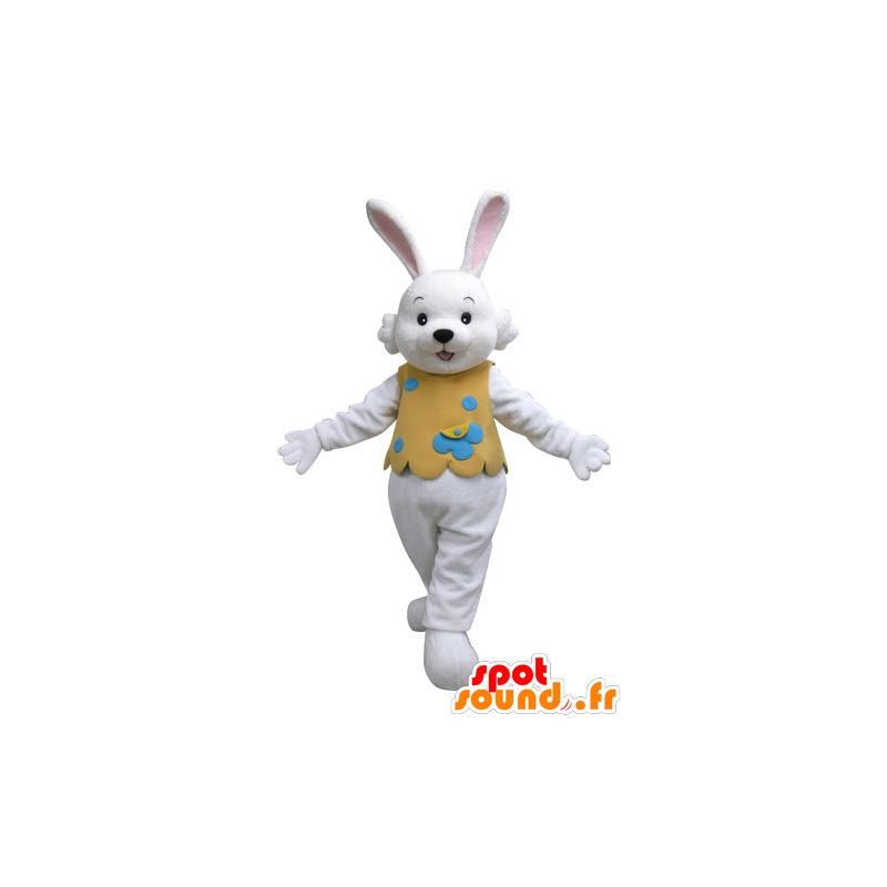White Rabbit mascote com um equipamento alaranjado - MASFR031126 - coelhos mascote