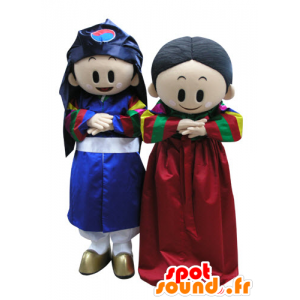 2 maskotki chłopiec i dziewczynka w stroju kolorowe - MASFR031127 - Maskotki Boys and Girls