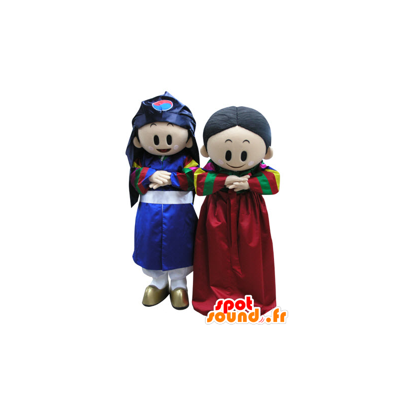 2 mascottes de garçon et de fille en tenue colorée - MASFR031127 - Mascottes Garçons et Filles