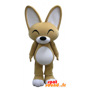 Beige e bianco mascotte volpe con grandi orecchie - MASFR031134 - Mascotte Fox