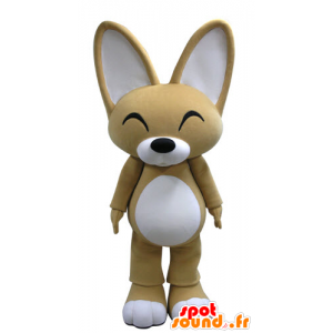 μπεζ και λευκό μασκότ αλεπού με μεγάλα αυτιά - MASFR031134 - Fox Μασκότ
