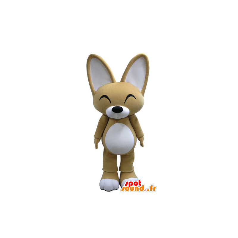 Beige und weißer Fuchs Maskottchen mit den großen Ohren - MASFR031134 - Maskottchen-Fox