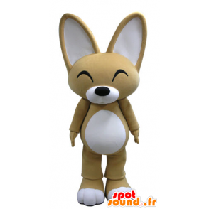 Beige und weißer Fuchs Maskottchen mit den großen Ohren - MASFR031134 - Maskottchen-Fox