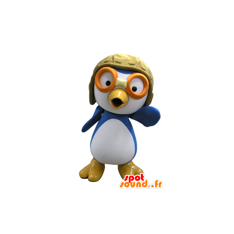 Mascot blue and white bird, aviator outfit - MASFR031135 - Mascot of birds
