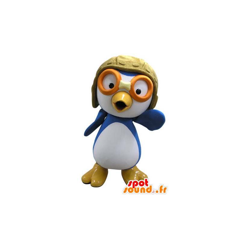 Mascotte d'oiseau bleu et blanc, en tenue d'aviateur - MASFR031135 - Mascotte d'oiseaux