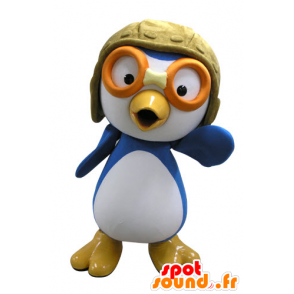 Mascotte d'oiseau bleu et blanc, en tenue d'aviateur - MASFR031135 - Mascotte d'oiseaux