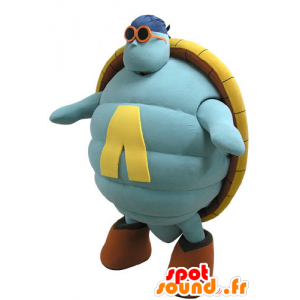 Blå og gul skildpadde maskot, kæmpe - Spotsound maskot kostume
