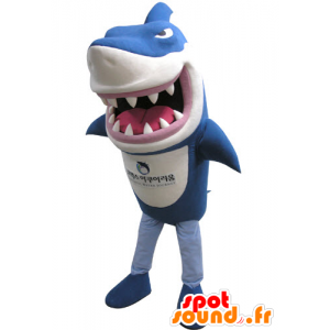 Mascot blauwe en witte haai, woest uitziende - MASFR031139 - mascottes Shark