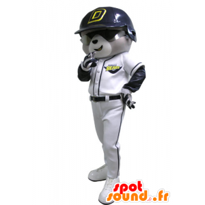 Grå och vit björnmaskot i baseballdräkt - Spotsound maskot