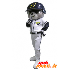 Mascot šedé a bílé medvědi, baseball vybavení - MASFR031142 - Bear Mascot