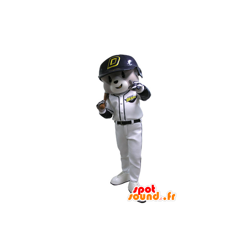 Mascot grauen und weißen Bären, Baseball-Outfit - MASFR031143 - Bär Maskottchen