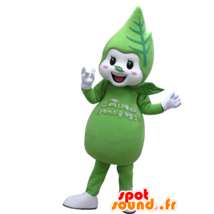 Mascotte verde e foglia bianca e gigante sorridente - MASFR031144 - Mascotte di piante