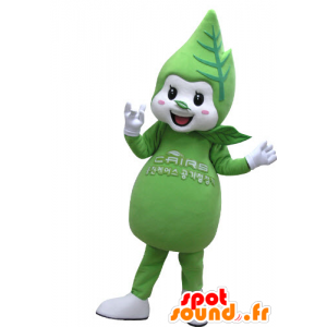 Grøn og hvid blad maskot, kæmpe og smilende - Spotsound maskot