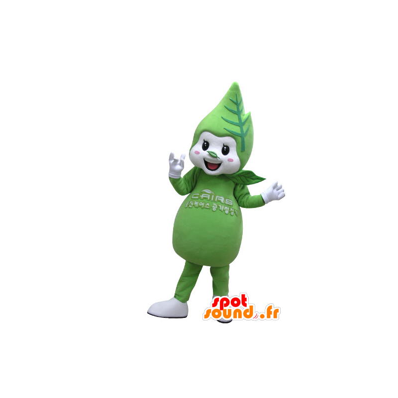 Mascotte de feuille verte et blanche, géante et souriante - MASFR031144 - Mascottes de plantes