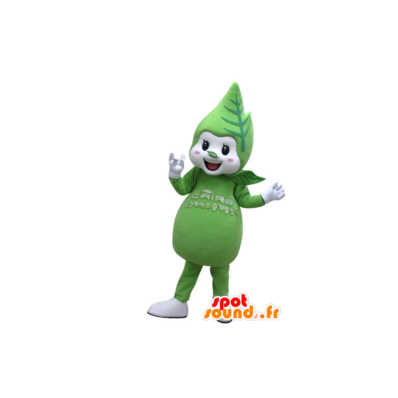Mascot groen en wit blad en reuze glimlachen - MASFR031144 - mascottes planten