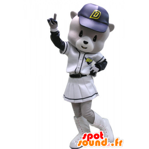 Mascot šedé a bílé medvědi, baseball vybavení - MASFR031145 - Bear Mascot