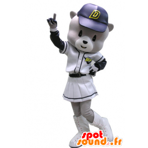 Maskotti harmaa ja valkoinen karhuja, baseball asu - MASFR031145 - Bear Mascot