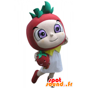 Maskotformad röd och grön jordgubbe - Spotsound maskot