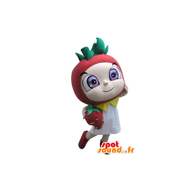 Rojo de la mascota en forma de fresa y verde - MASFR031146 - Mascota de la fruta