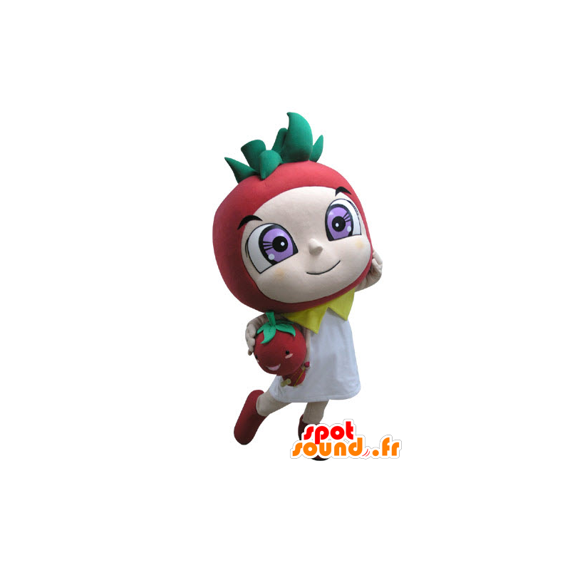 Em forma de mascote vermelho e morango verde - MASFR031146 - frutas Mascot