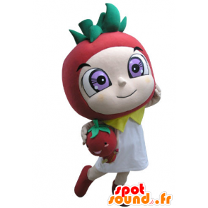 Mascotte en forme de fraise rouge et verte - MASFR031146 - Mascotte de fruits