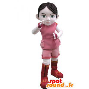 Mascote menina, segurando-de-rosa e branco - MASFR031148 - Mascotes Boys and Girls