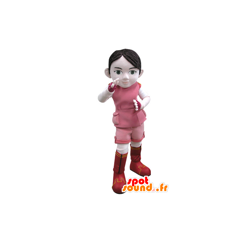 Mascotte de fille en tenue rose et blanche - MASFR031148 - Mascottes Garçons et Filles