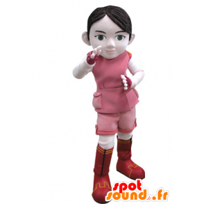 Meisje mascotte houdt roze en wit - MASFR031148 - Mascottes Boys and Girls