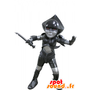 Futuristisk fighter sort og grå maskot - Spotsound maskot