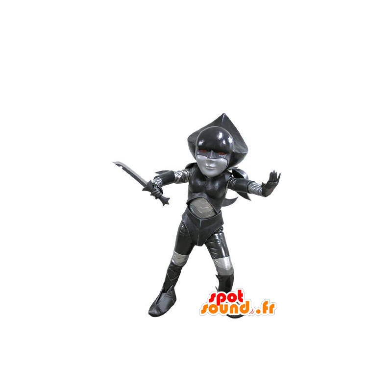 Futuristisk fighter sort og grå maskot - Spotsound maskot