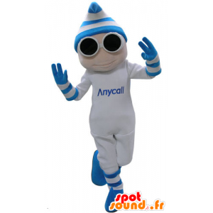 Maskot modré a bílé muž s brýlemi a čepicí - MASFR031157 - Man Maskoti