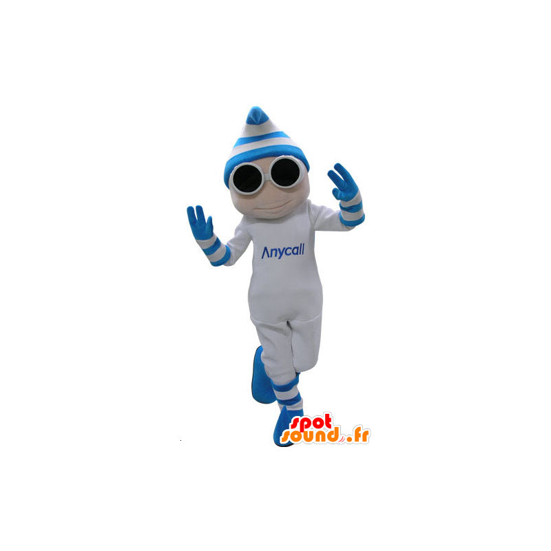 Mascot weiß und blau Mann mit Brille und einer Kappe - MASFR031157 - Menschliche Maskottchen