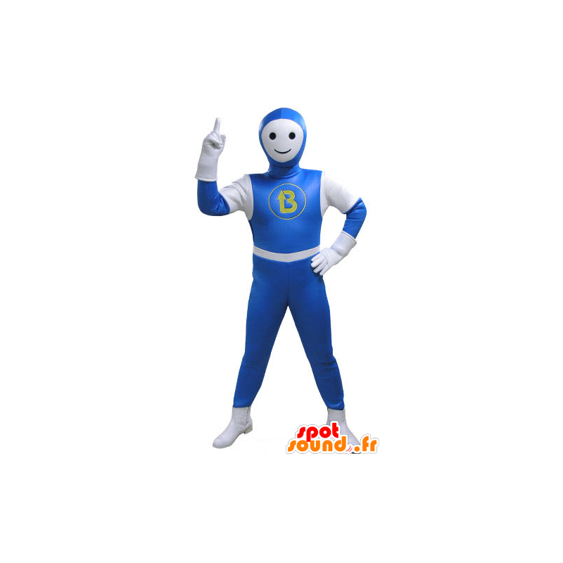 Mascotte de bonhomme habillé d'une combinaison bleue et blanche - MASFR031159 - Mascottes Homme
