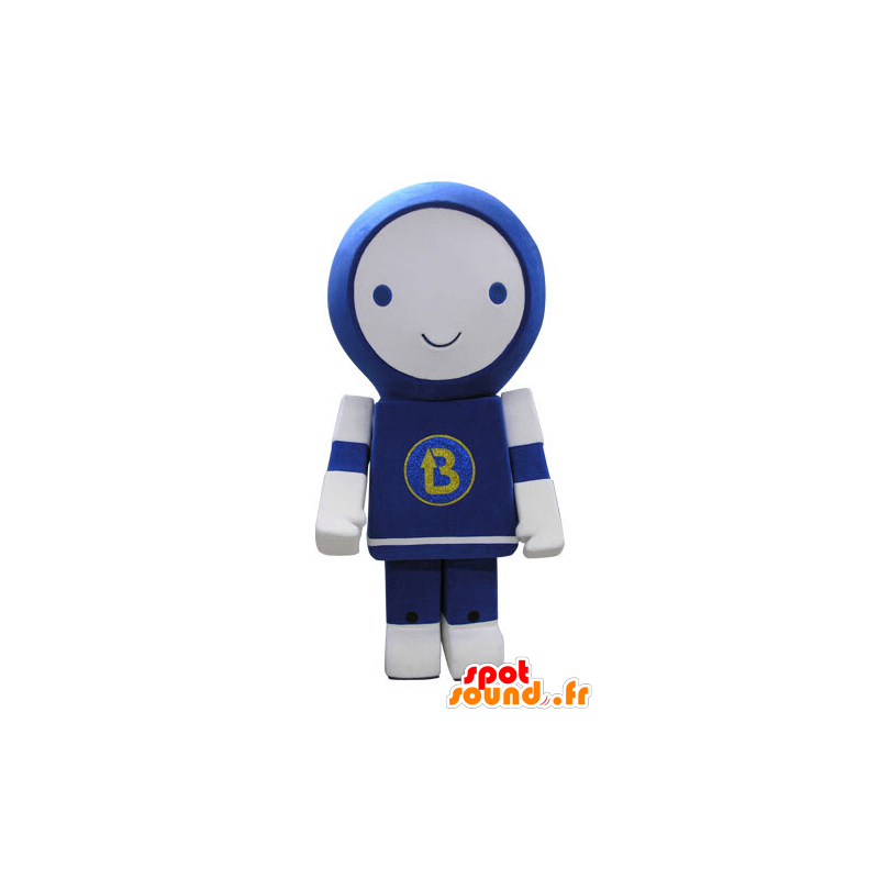Azul mascote e robô branco, sorrindo - MASFR031160 - Mascotes não classificados