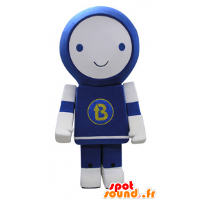 Azul mascote e robô branco, sorrindo - MASFR031160 - Mascotes não classificados