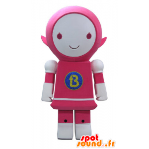 Mascot rosa e robô branco, sorrindo - MASFR031161 - Mascotes não classificados