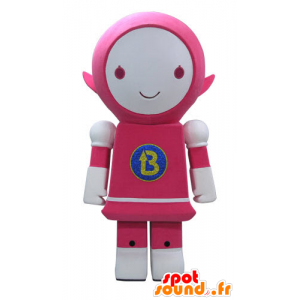 Pink og hvid robot maskot, smilende - Spotsound maskot kostume