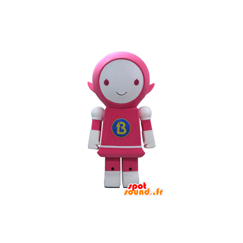 Mascotte rosa e robot bianco, sorridente - MASFR031161 - Mascotte non classificati