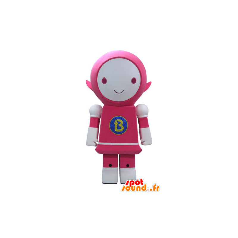 Mascot roze en witte robot, glimlachend - MASFR031161 - Niet-ingedeelde Mascottes