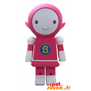 Mascotte rosa e robot bianco, sorridente - MASFR031161 - Mascotte non classificati